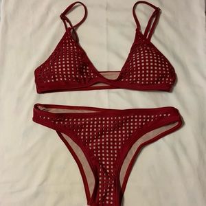 SHEIN Red Mesh Bikini Set